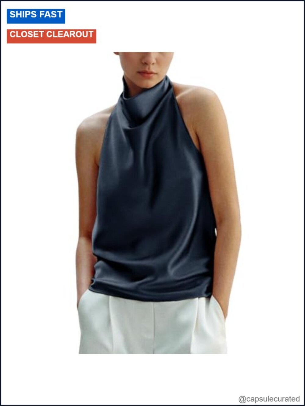 Silk Satin Halter Tank Top Backless Summer Camisole Sleeveless